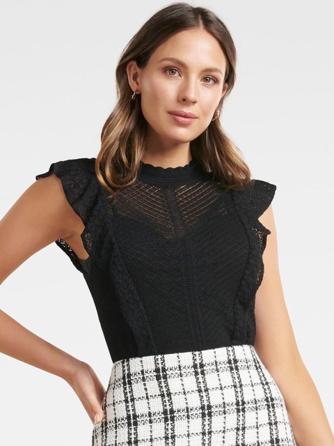 

Forever New Women Black Self Design Top