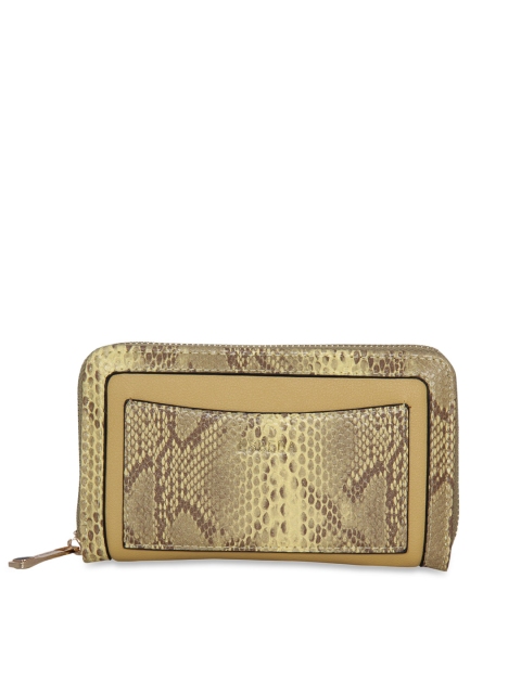 

ESBEDA Women Mustard Yellow Snakeskin Print Zip Around Wallet