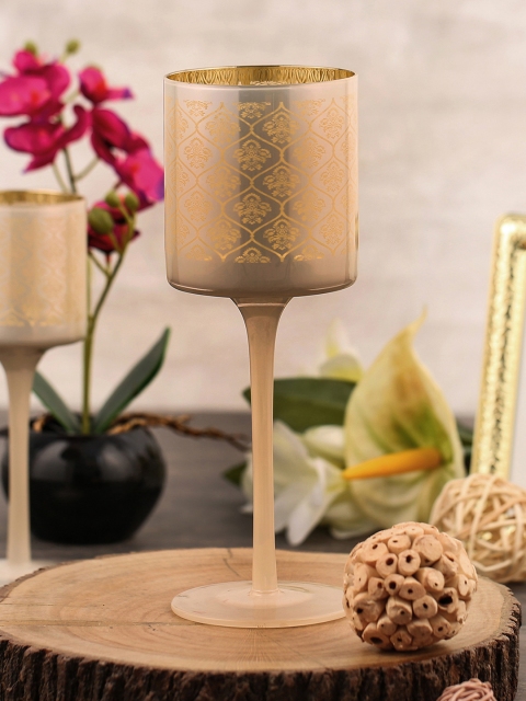 

Pure Home and Living Gold-Toned & Mustard Yellow Printed Candle Holder with Stem