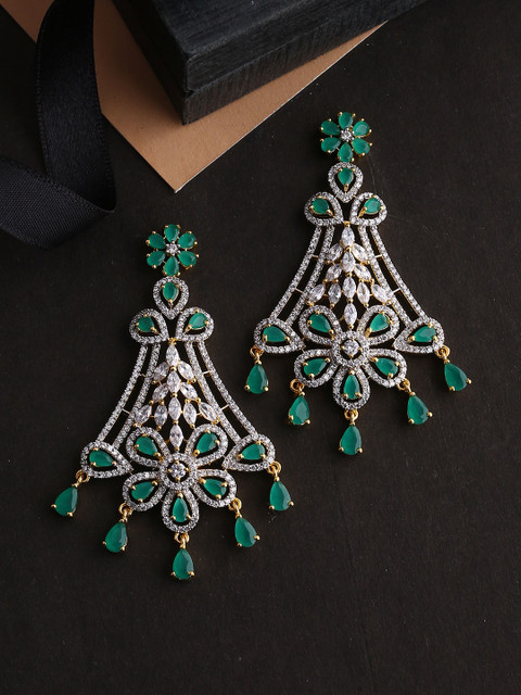 

Studio Voylla Silver-Plated & Green Classic Drop Earrings