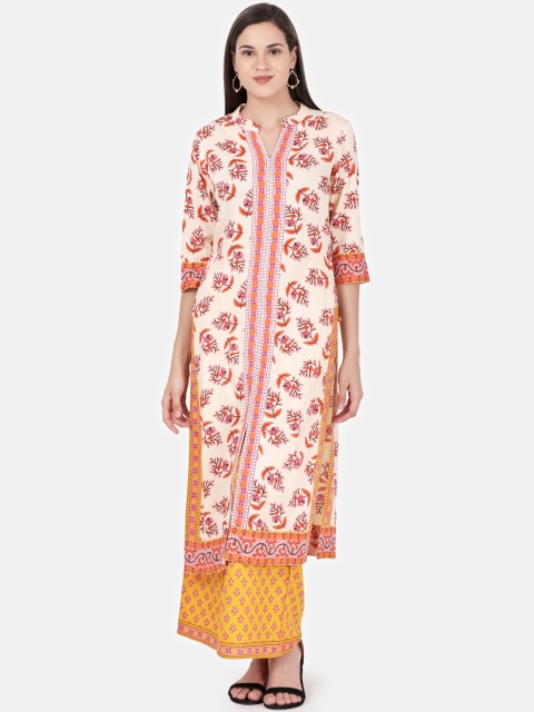 

Alena Women Cream-Coloured & Mustard Yellow Printed Kurta with Palazzos