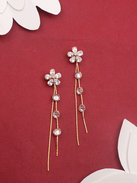 Sia Art Jewellery Gold-Plated & White Cubic Zirconia Studded Floral Drop Earrings