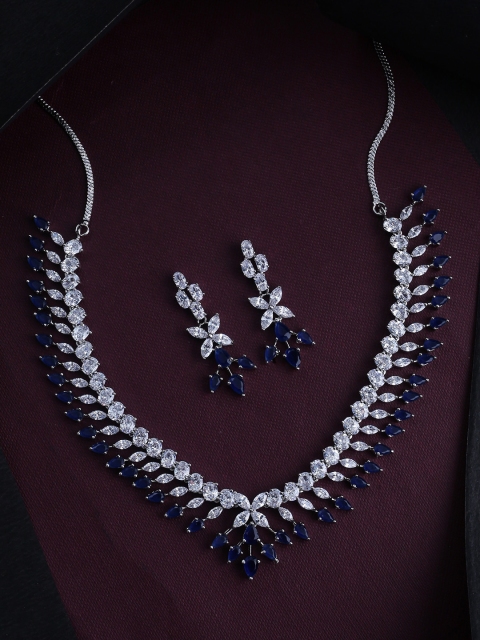 

Studio Voylla Silver-Plated Blue & White CZ-Studded Handcrafted Jewellery Set