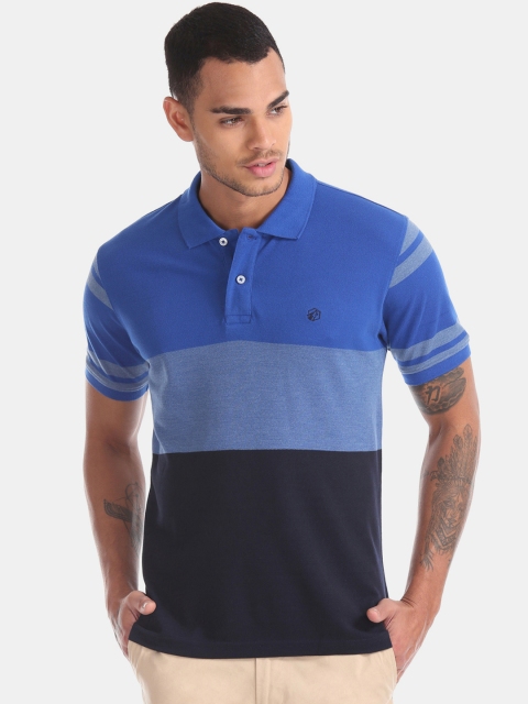 

RUF & TUF Men Blue Colourblocked Polo Collar T-shirt