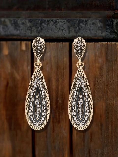 

Sia Art Jewellery Gold-Plated & Black Teardrop Shaped Drop Earrings