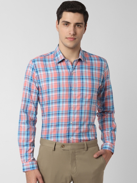

Peter England Men Blue & Pink Regular Fit Checked Formal Shirt