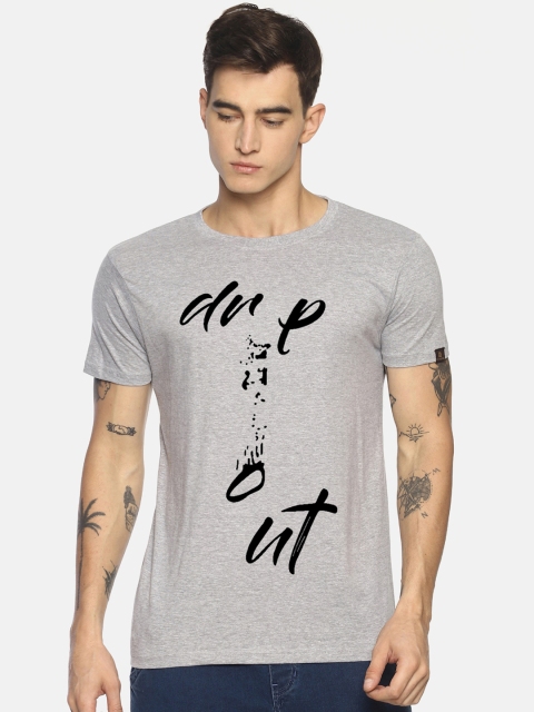 

Le Bison Men Grey Printed Round Neck T-shirt