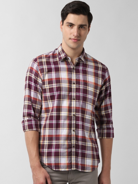 

Peter England Casuals Men Purple & Off-White Slim Fit Checked Casual Shirt