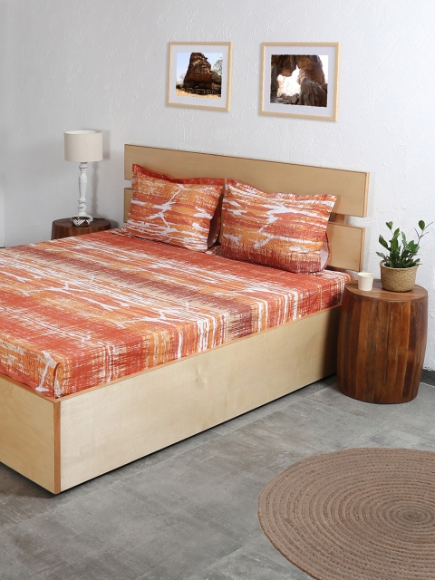 

House This Orange Abstract 180 TC Cotton 1 Queen Bedsheet with 2 Pillow Covers