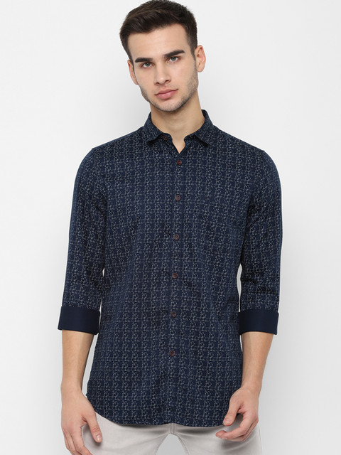 

Allen Solly Men Navy Blue & White Slim Fit Printed Casual Shirt