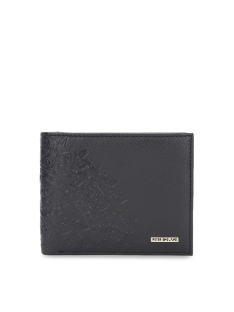 

Peter England Men Navy Blue Textured Two Fold Leather Wallet