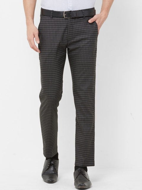 

Solemio Men Charcoal Grey & White Regular Fit Checked Formal Trousers