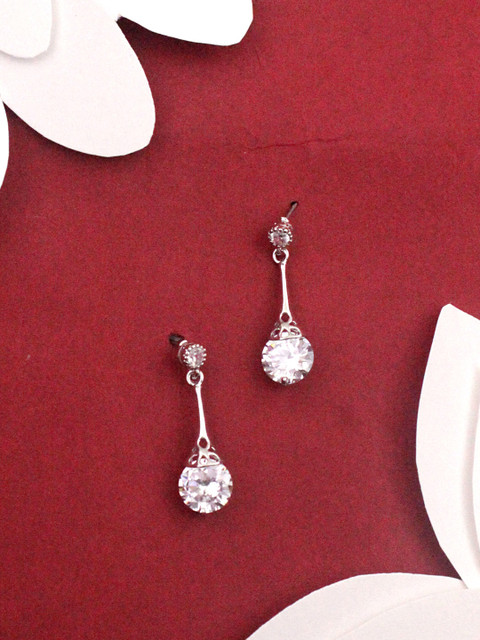 

Sia Art Jewellery Silver-Plated & Off-White Zircon Stone Studded Classic Drop Earrings