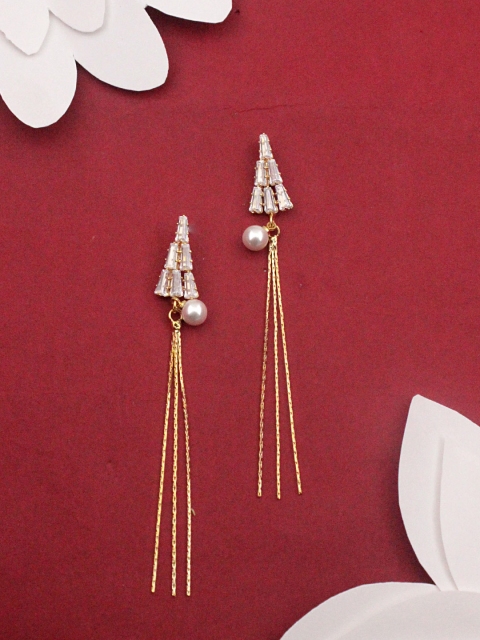 

Sia Art Jewellery Gold-Plated & White CZ Studded Contemporary Drop Earrings