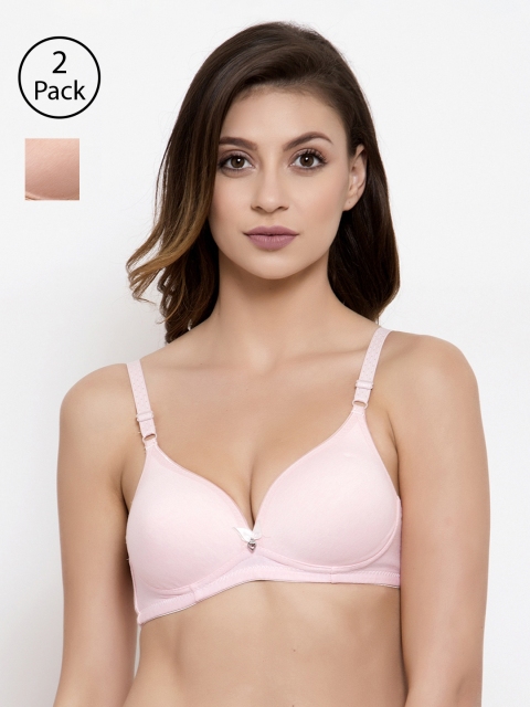 

Friskers Pack of 2 Solid Non-Wired Lightly Padded Push-Up Bras O-2039-09-10, Pink
