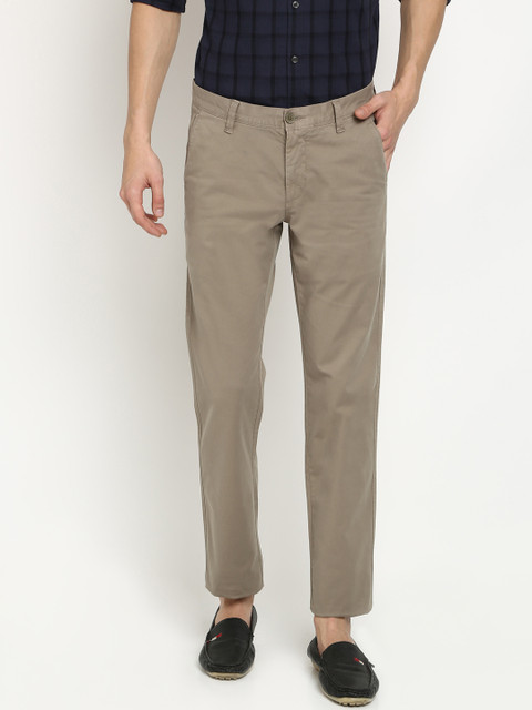 

Crocodile Men Khaki Brown Slim Fit Solid Chinos