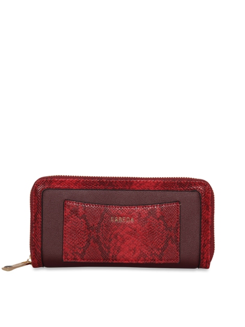 

ESBEDA Women Burgundy Snakeskin Print Zip Around Wallet