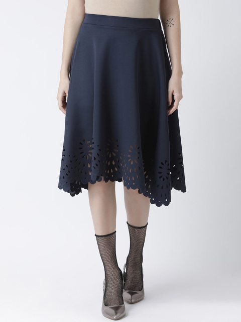 

KASSUALLY Women Navy Blue Solid Flared Midi Skirt