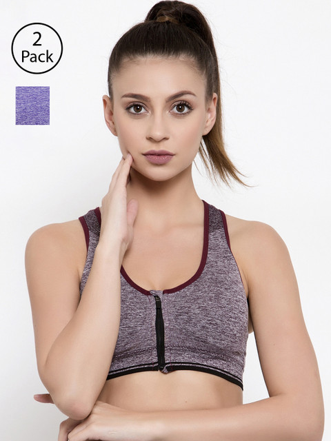

Friskers Pack of 2 Solid Non-Wired Lightly Padded Sports Bras O-3608-14-16, Purple
