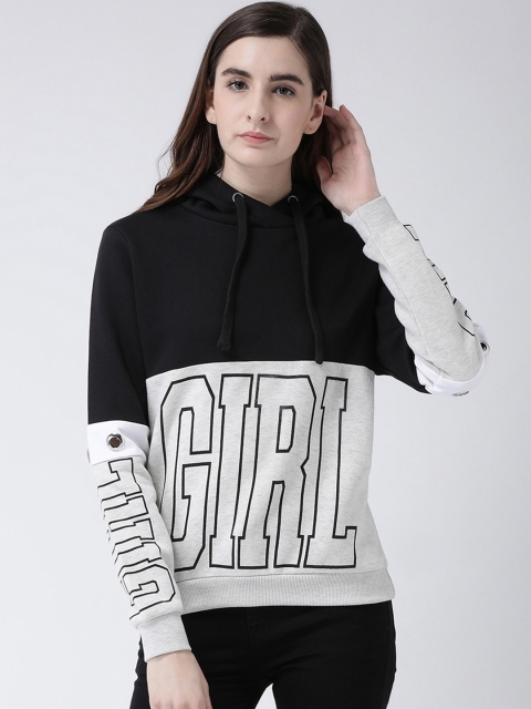 

Club York Women Black & Grey Printed Hooded Sweatshirt