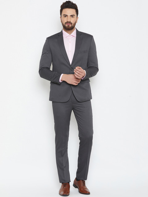 

Canary London Men Charcoal Grey Self-Designed Single-Breasted Slim-Fit Formal 2-Piece Suit