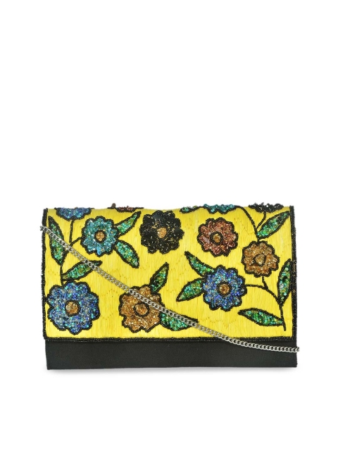 

Diwaah Yellow Embroidered Foldover Clutch