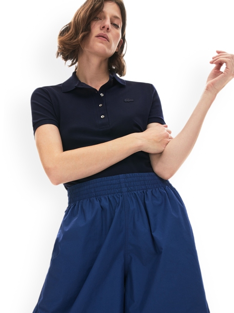 Lacoste Women Navy Blue Solid Polo Collar T-shirt