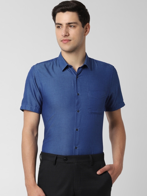 

Peter England Men Blue Slim Fit Self Design Formal Shirt