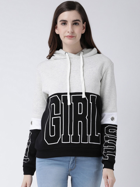 

Club York Women Grey & Black Printed Hooded Sweatshirt