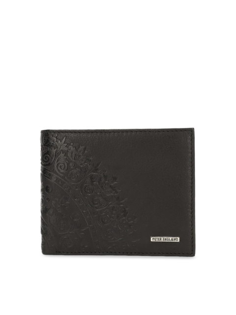 

Peter England Men Black Textured Two Fold Leather Wallet