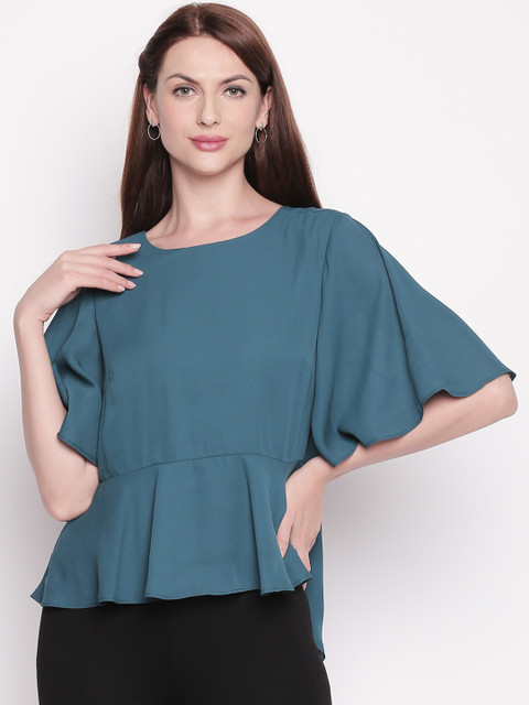 

Forever Glam by Pantaloons Women Teal Solid Peplum Top