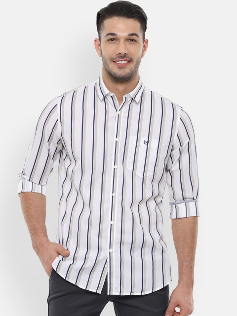 

Van Heusen Sport Men White & Navy Blue Slim Fit Striped Casual Shirt