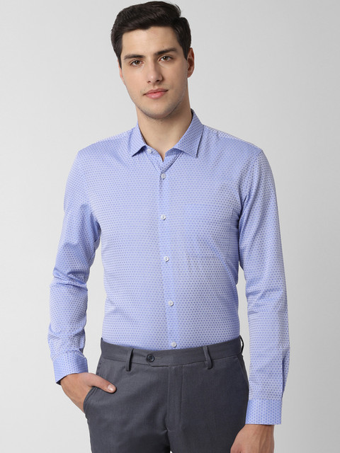 

Peter England Men Blue Slim Fit Self Design Formal Shirt