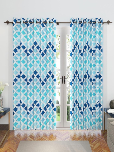 Divine Casa Turquoise Blue & Navy Blue Set of 2 Door Curtains