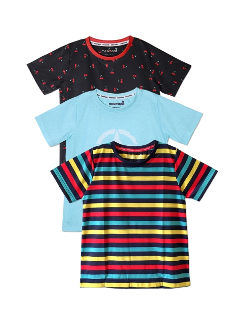 

mezmoda Boys Pack of 3 Printed Round Neck T-shirts, Red