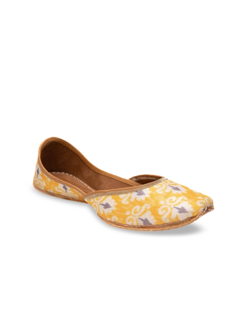

Jivaana Women Yellow Printed Leather Mojaris