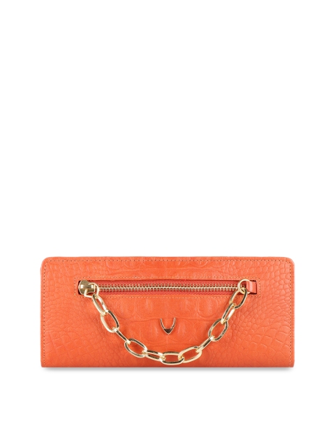 

Hidesign Women Orange Crocodile Skin Textured Leather Two Fold Wallet