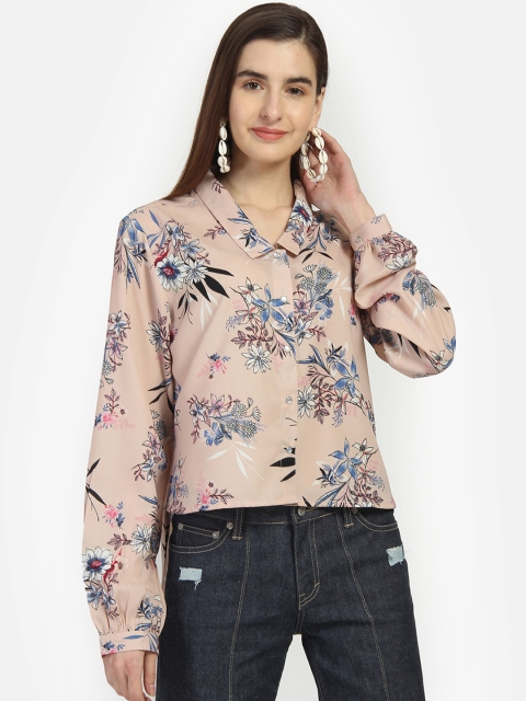 

Yaadleen Women Beige & Blue Regular Fit Printed Casual Shirt