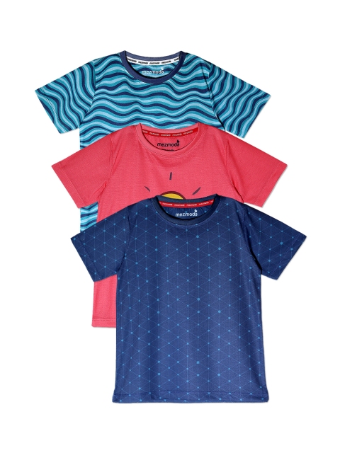 

mezmoda Boys Pack of 3 Printed Round Neck T-shirts, Navy blue