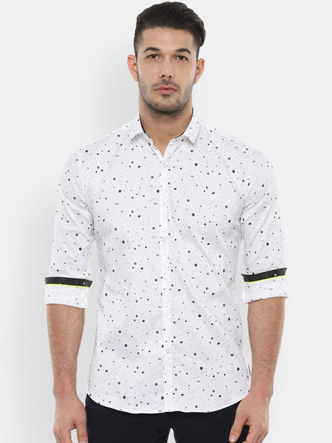 

V Dot Men White & Blue Slim Fit Printed Casual Shirt