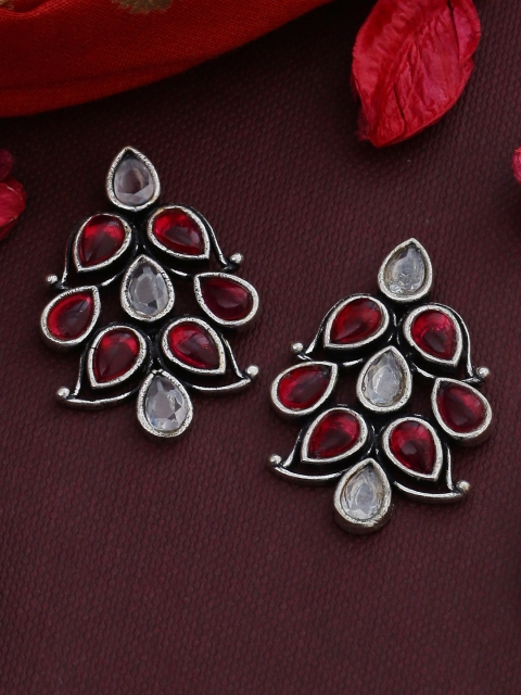 

Voylla Silver-Toned & Maroon Classic Studs