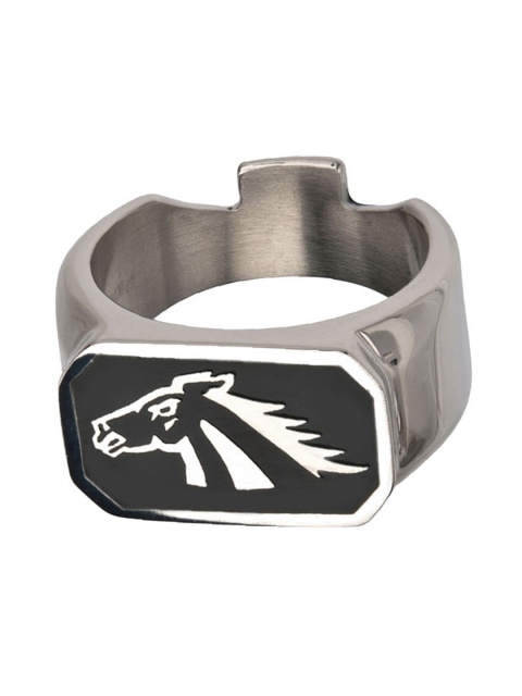 

Inox Jewelry Unisex Black & Silver-Toned Stainless Steel Wild Stallion Bottle Opener Ring