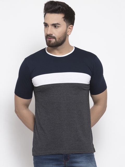 

Kalt Men Navy Blue Colourblocked Round Neck T-shirt