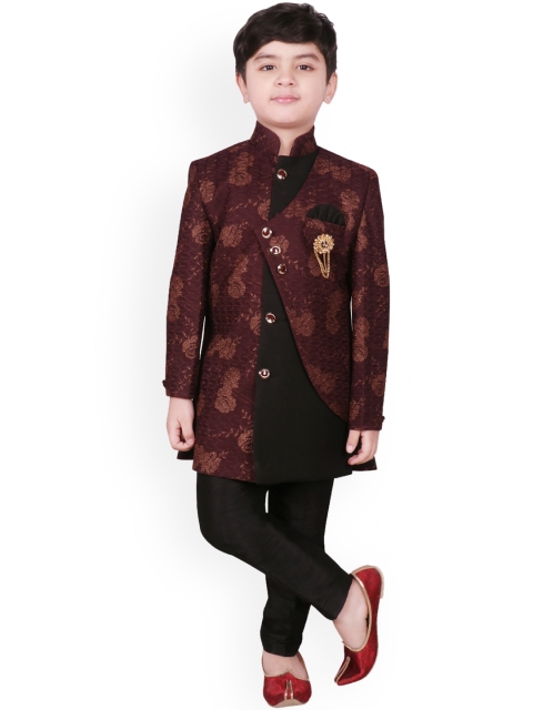 

SG YUVRAJ Boys Burgundy & Black Printed Sherwani Set