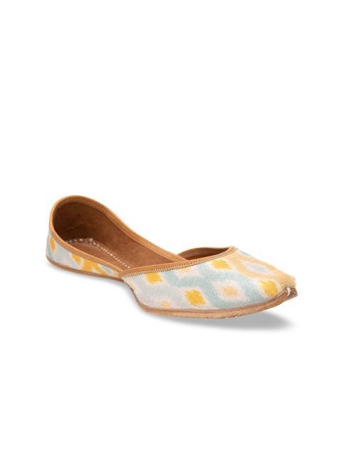 

Jivaana Women Yellow Printed Leather Mojaris