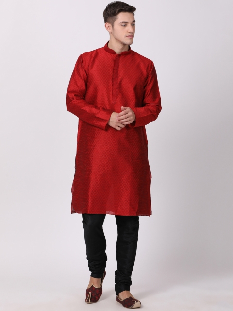 

TABARD Men Red Woven Design Straight Kurta