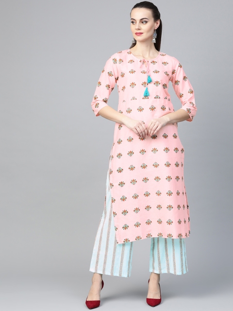 

Yuris Women Pink & Blue Printed Kurta with Palazzos