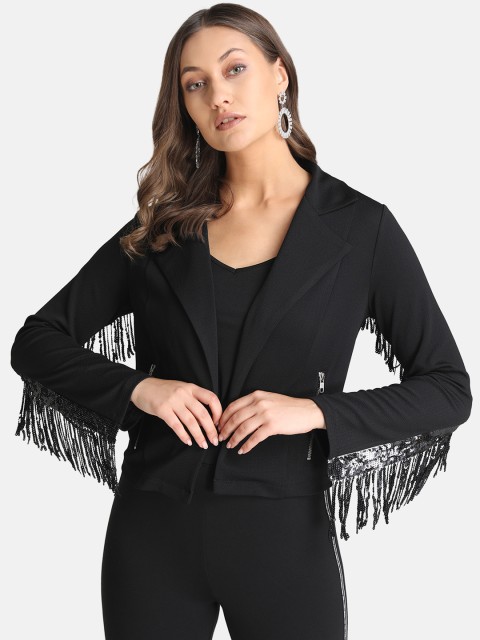 

Kazo Women Black Solid Open Front Jacket