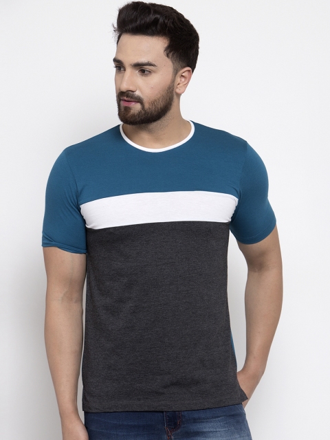 

Kalt Men Grey Melange Colourblocked Round Neck T-shirt