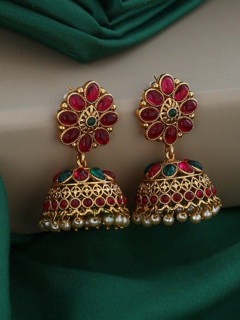 

Voylla Gold-Plated & Red Dome Shaped Jhumkas
